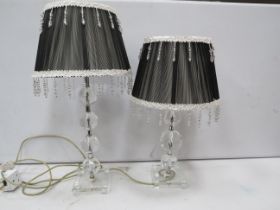 2 Crystal glass table lamps with shabby chic shades.