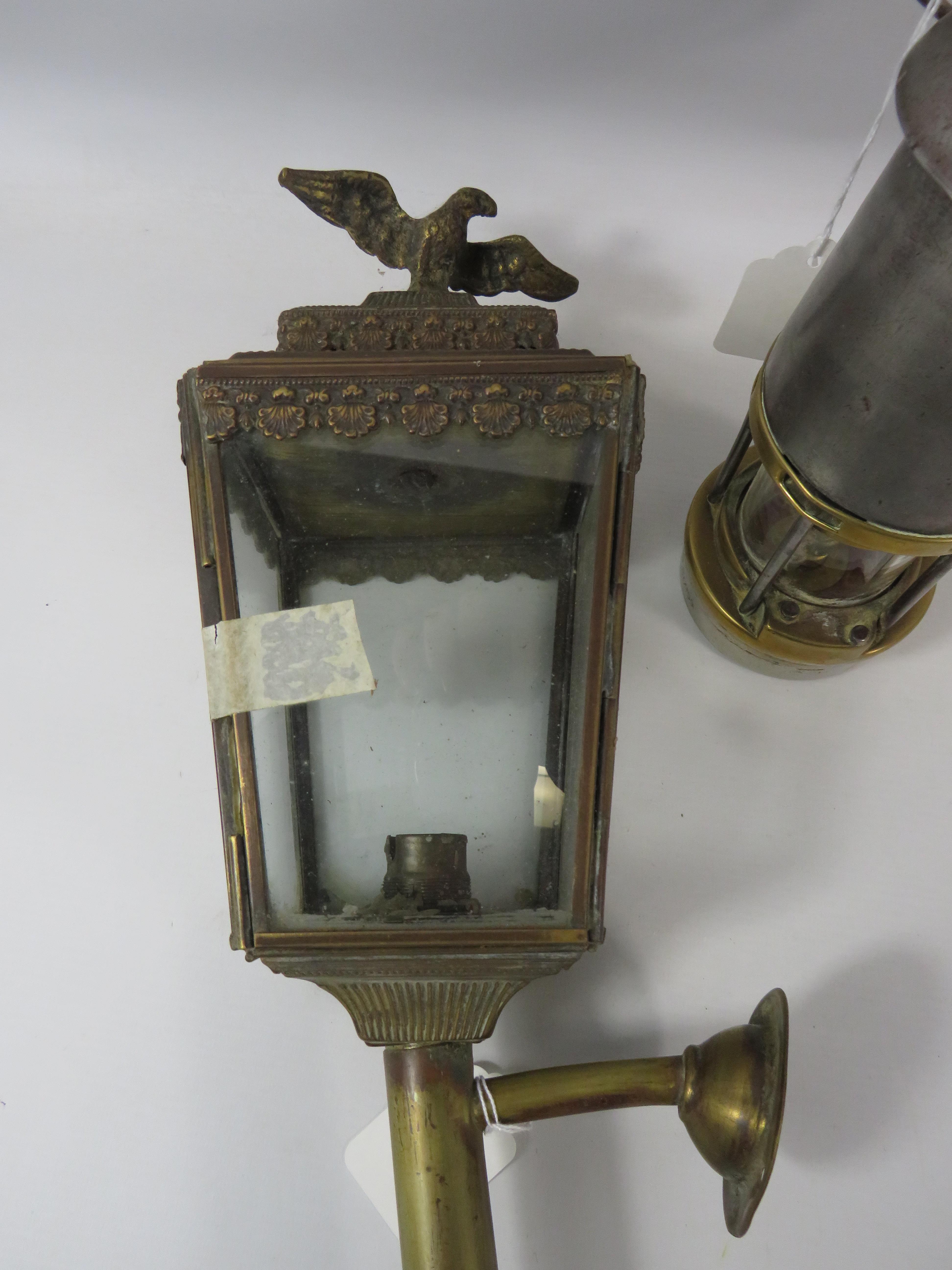 Wolf type FE miners lamp and a Porch lantern with eagle finial. - Image 2 of 4