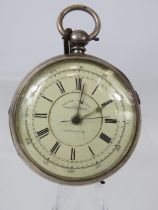 Silver Cased Marine Decimal Chronograph Pocket watch. Enamel face in running order. Hallmarked for C