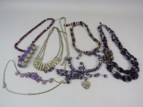 Costume jewellery including a sterling silver locket and a semi precious stone and pearl necklace