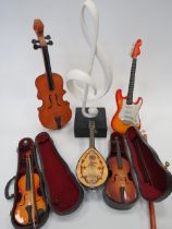 Selection of Scale model musical instruments to include Violin, Mandolin, Guitar plus a Musical Note