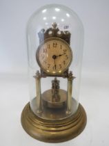 German Made Brass based Anniversary clock with enamel Dial. Sits under a Glass dome which measures a
