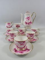 Vintage hand painted Pink and White Shelley Coffee set in the Rural England pattern 14305, Excellent