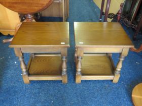 Pair of Old Charm Oak small occasional tables. Each measures H:17 x W:16 x D:14 Inches. Both in exce