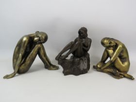 3 Resin sculptures of Women the tallest measures 19cm.