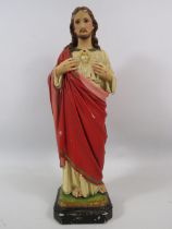 Vintage chalkware figure Sacred Heart of Jesus, approx 41cm tall.