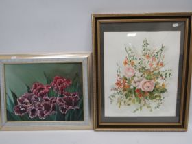 Framed and mounted under glass watercolour of a still life signed by J M Chapman plus one other acry