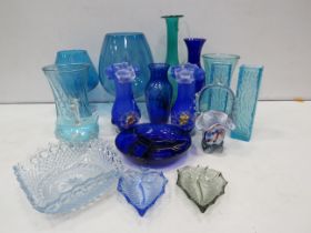 Selection of blue and Aqua coloured art glass including Murano and victorian glass.