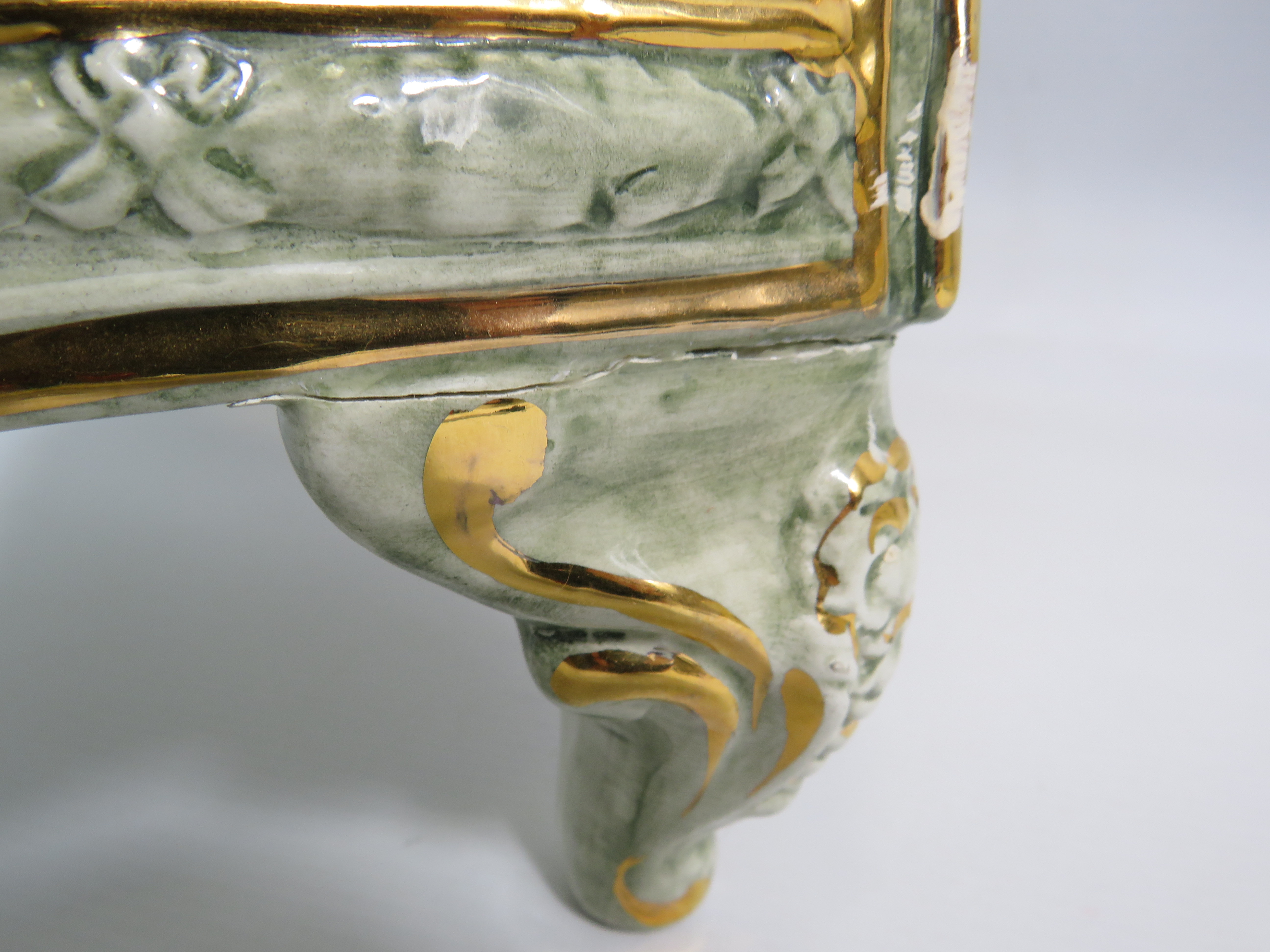 Large Capodimonte grand piano, approx 25cm tall, 26cm wide and 38cm long glued repair to one leg. - Image 5 of 5