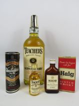 Bottle of Teachers whiskey 75cl plus 3 miniature bottles.