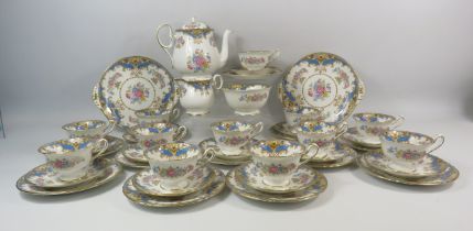 42 Pieces of Shelley Sheraton Teaset, 2 cake plates, Teapot, 12 cups, saucers and side plates plus