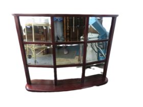 Dark wood bay window style mirror with 9 panels, 29 inches by 36 inches.