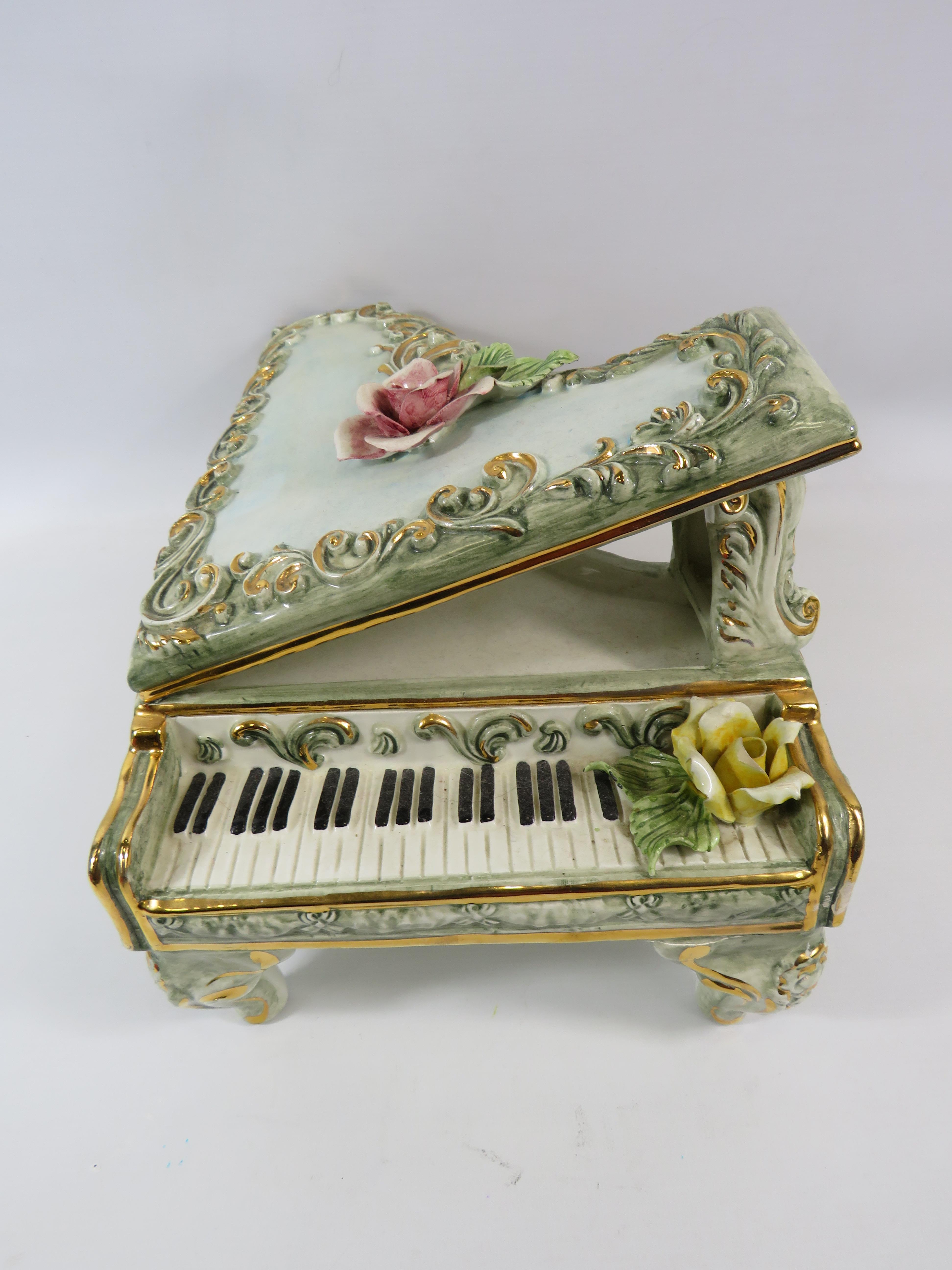 Large Capodimonte grand piano, approx 25cm tall, 26cm wide and 38cm long glued repair to one leg. - Image 3 of 5