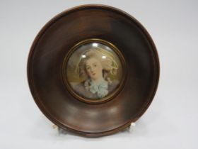 Small framed miniature portrait, frame measures 9.5cm diameter.