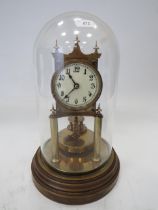 Gustav Becker Brass based Anniversary Clock under a Glass dome. Running order but no key present. Me