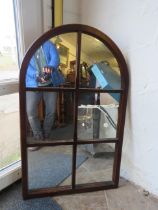 Wooden framed 6 Panel arched mirror, 36cm wide by 57cm tall