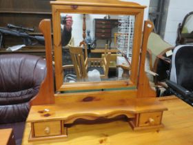Pine dresser top tilting mirror with side drawers. See photos.