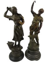 Pair of Spelter Figurines which measure approx 20 inches tall. (slight damage to the left hand of th
