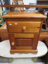 Pine Bedside cabinet on bracket feet. Measures approx H:25 x W:25 x D:16 inches. See photos.  S2