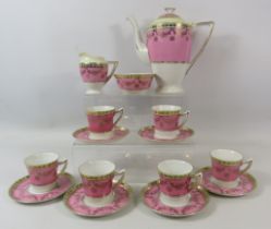 Pink cream and gilt czech china coffee set.