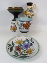 5 Pieces of Gouda Holland art pottery.