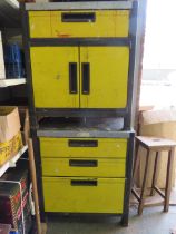 Two Plastic and metal Garage or Workshop drawers and cupboards. Each measures approx H:34 x W:30 x D