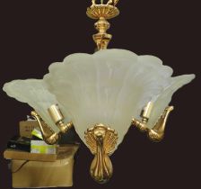 Three Armed Swan or Peacock Candelabra featuring Opaque Glass shades. See photos. S2