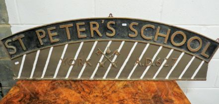 St Peters of York School Sign made from Fibreboard. Measures 53 x 18 inches. See photos. S2