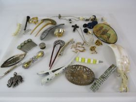 Selection of various vintage hair accessories, clip on earrings etc.