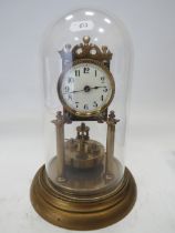 German Made Brass based Anniversary clock with enamel Dial. Sits under a Perspex dome which measures