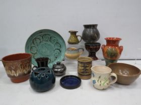 Various Signed studio pottery items bowl, pot, vases etc.