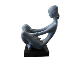 Mid Century Sculpture of a mother and child by Kathy Klein for Austin productions, 50cm tall 39cm