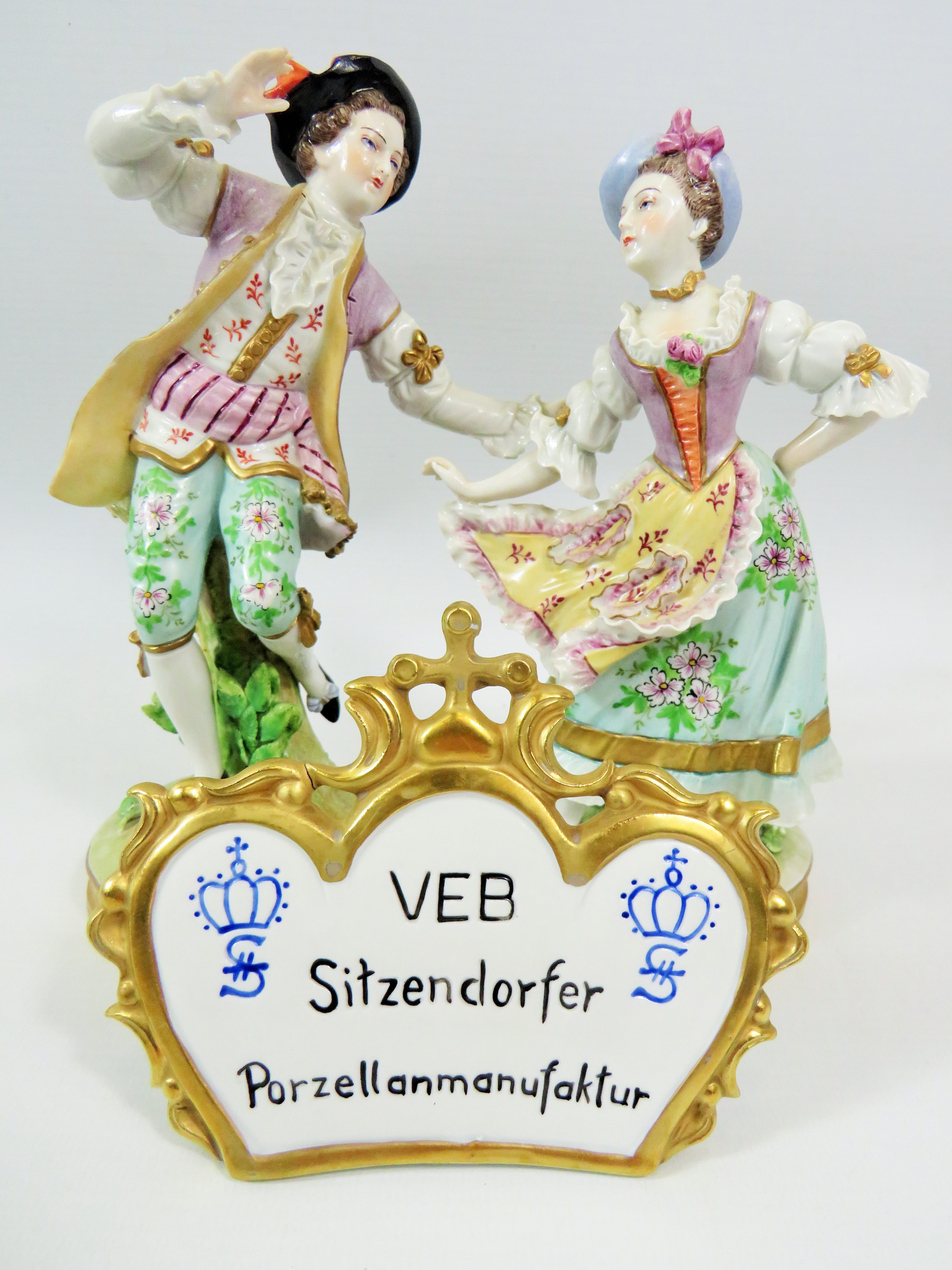 Pair of Dresden Sitzendorf Neo Classical figures. Both in excellent condition and measures approx 9 