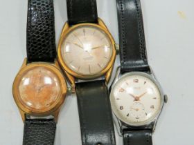 Three mechanical watches. A Lanco 15 jewel , An Olso 25 jewel auto both in running order with leath