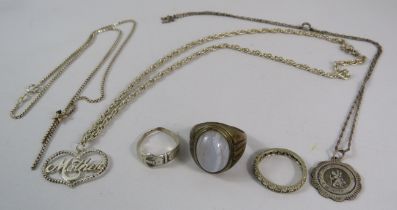 Selection of sterling silver jewellery, necklaces, rings etc.