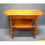 Magazine rack/coffee table in satinwood with turned legs.   Approx H:22 x W:31 x D:17 Inches. See ph