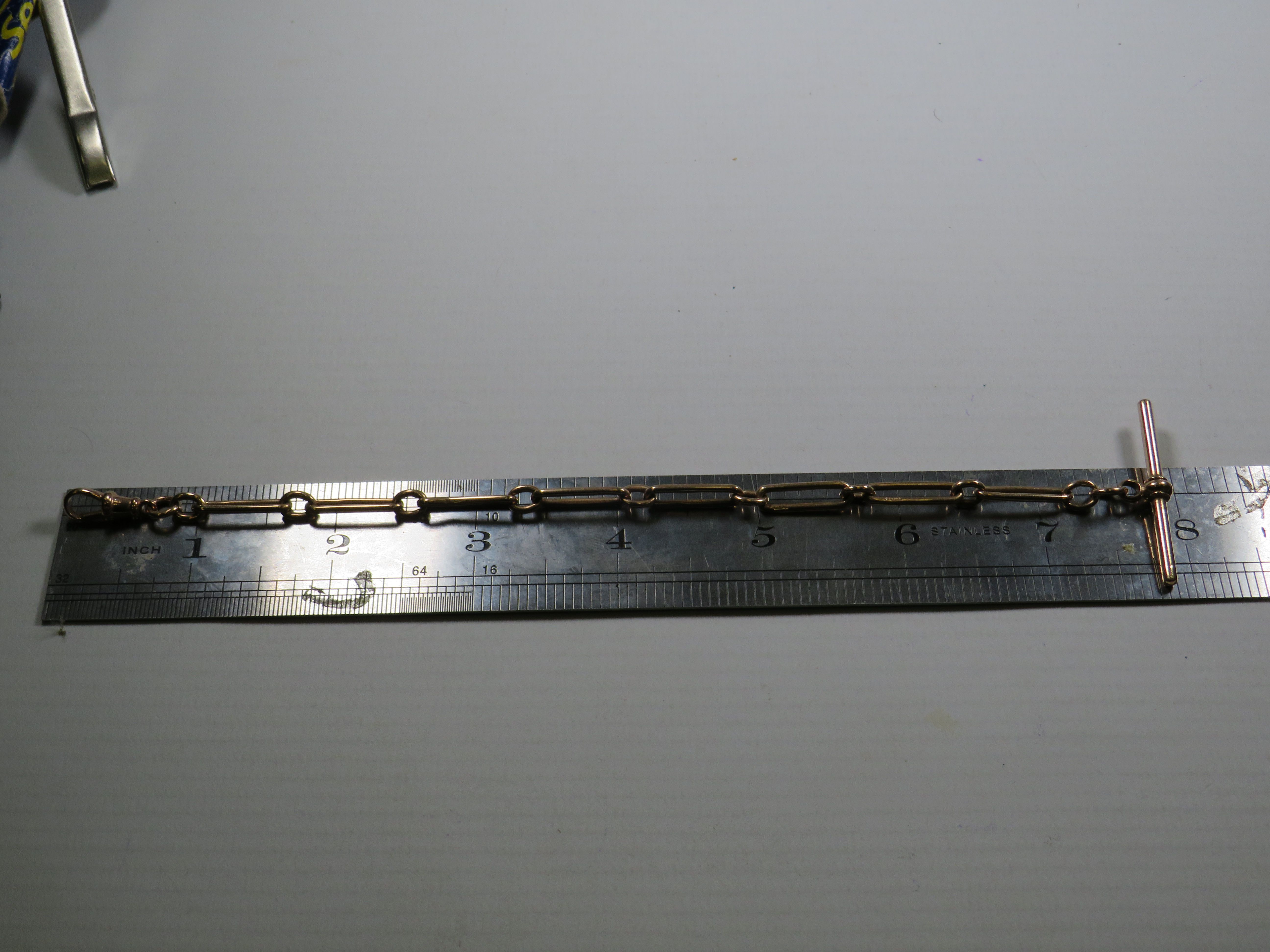 9ct Yellow Gold, Excellent Quality 8 inch Watch chain/Bracelet with tee bar .   12.9g - Image 3 of 3