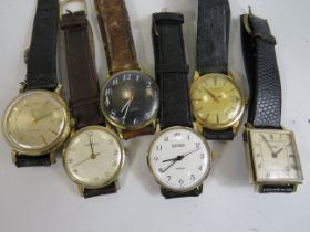 Gents Vintage Gold Tone Wristwatches Hand-wind/Automatic Inc. Ingersoll Etc. x 6      2114762