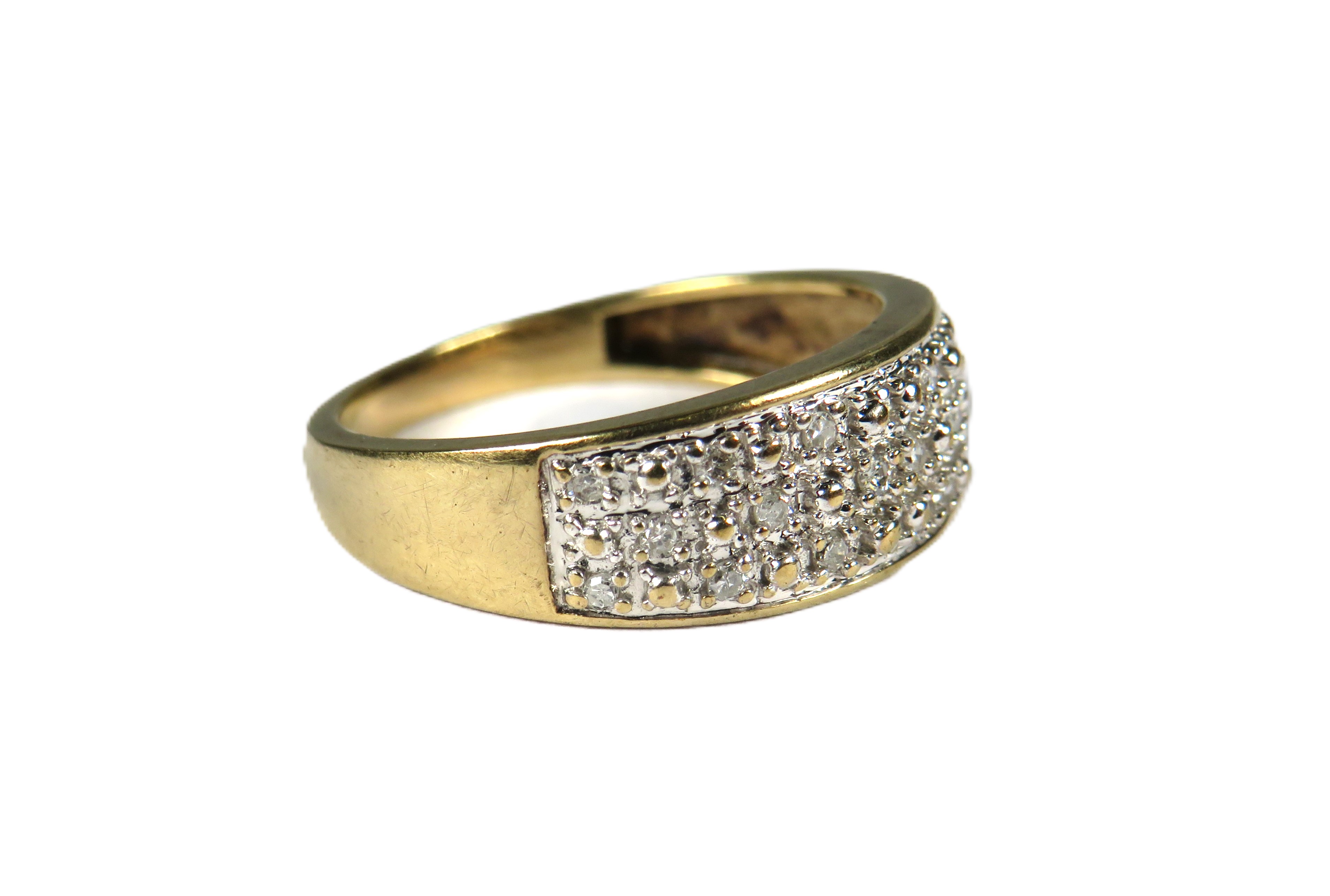 9ct Yellow Gold Multi Diamond Set band.  Finger size 'K'   1.8g - Image 2 of 3