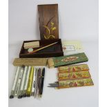 Mixed lot to include WW1 britanniaslate pencils, chinese art set, pens etc.