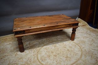Coffee table of eastern origin metal strap and studwork. See photos.