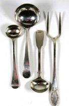 Mixed Antique Silver lot to include Georgian Spoons plus other spoon and pickle fork. See photos for