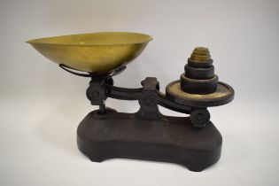 Pair of Scales with Six Weights by Traditional Cotswold. See photos. S2