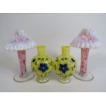 Two opaline vintage jack in the pulpit vases and 2 uranium splatter glass vases, some chips to the