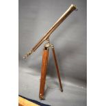 Ornamental Reproduction Metal Telescope mounted on wooden tripod.   See photos