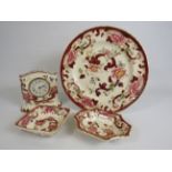 4 Pieces of Masons Ironstone in the Mandalay Red pattern.