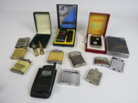 Various vintage lighters, bullet, musical etc.