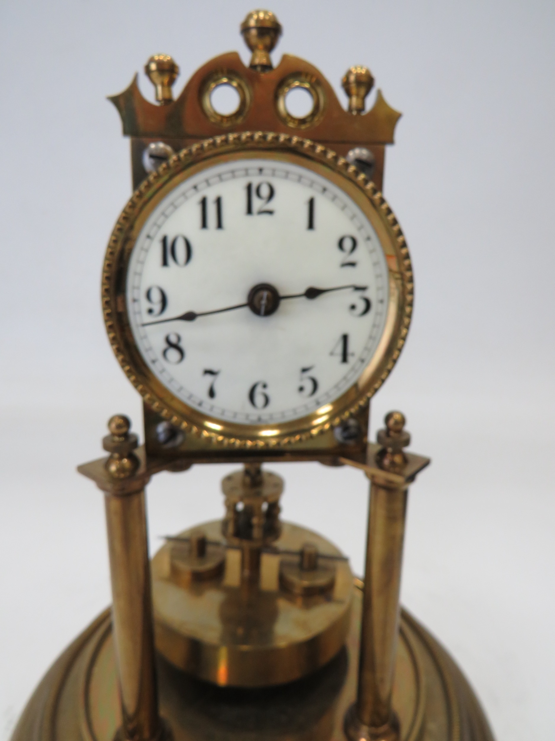 German Made Brass based Anniversary clock with enamel Dial. Sits under a Perspex dome which measures - Image 2 of 4