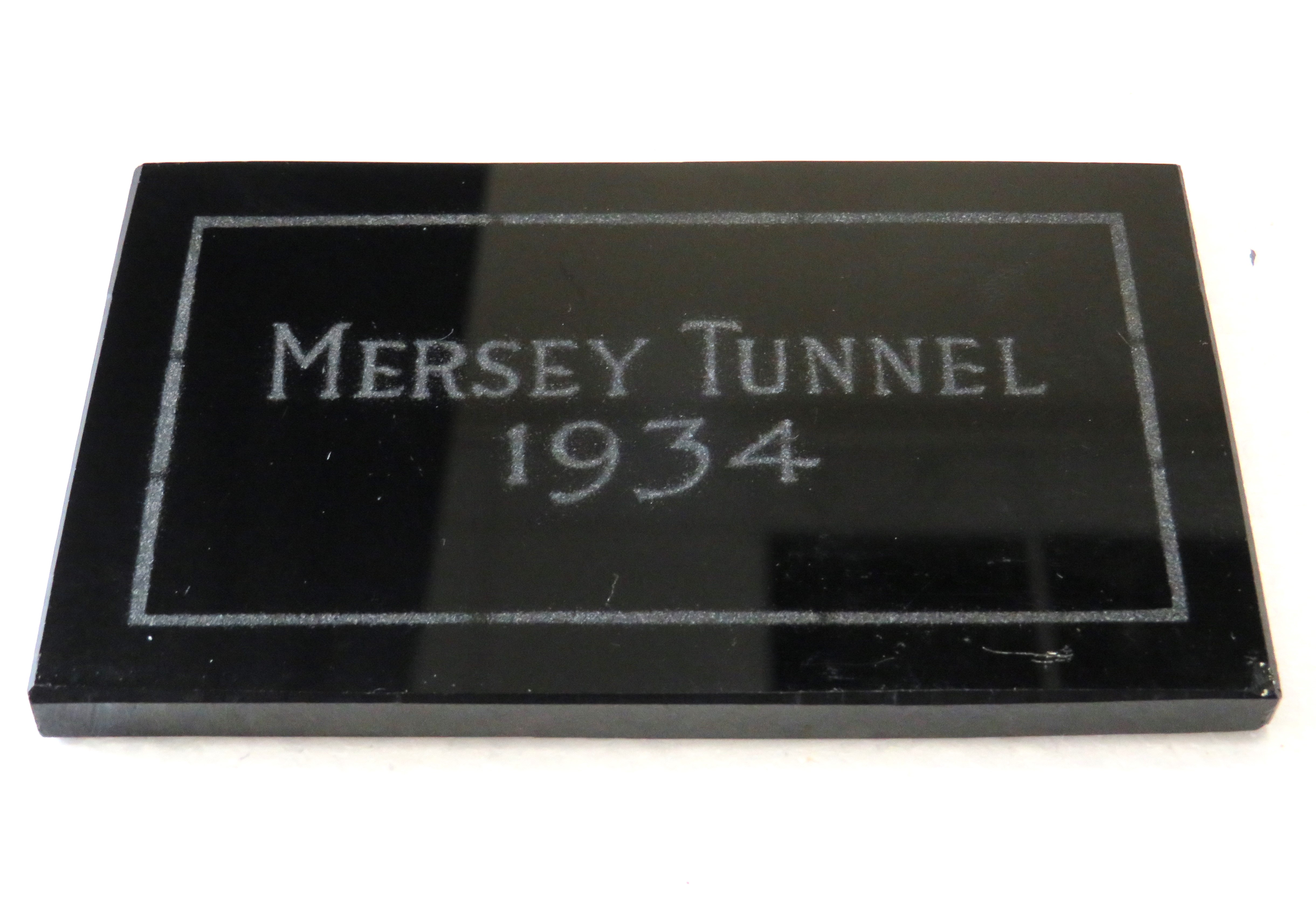 Very Interesting Polished Black Vitrolite plaque made to commemorate the Opening of the Mersey Tunne