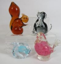 4 Animal glass paperweights including Wedgwood.